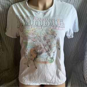 White Graphic T-Shirt with Barbie and Horse Design